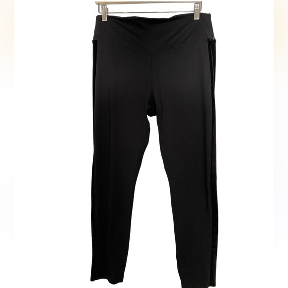 PINK BLACK LEGGINGS WITH VELVET STRIPE DOWN THE LEG SIZE XL - Picture 1 of 4